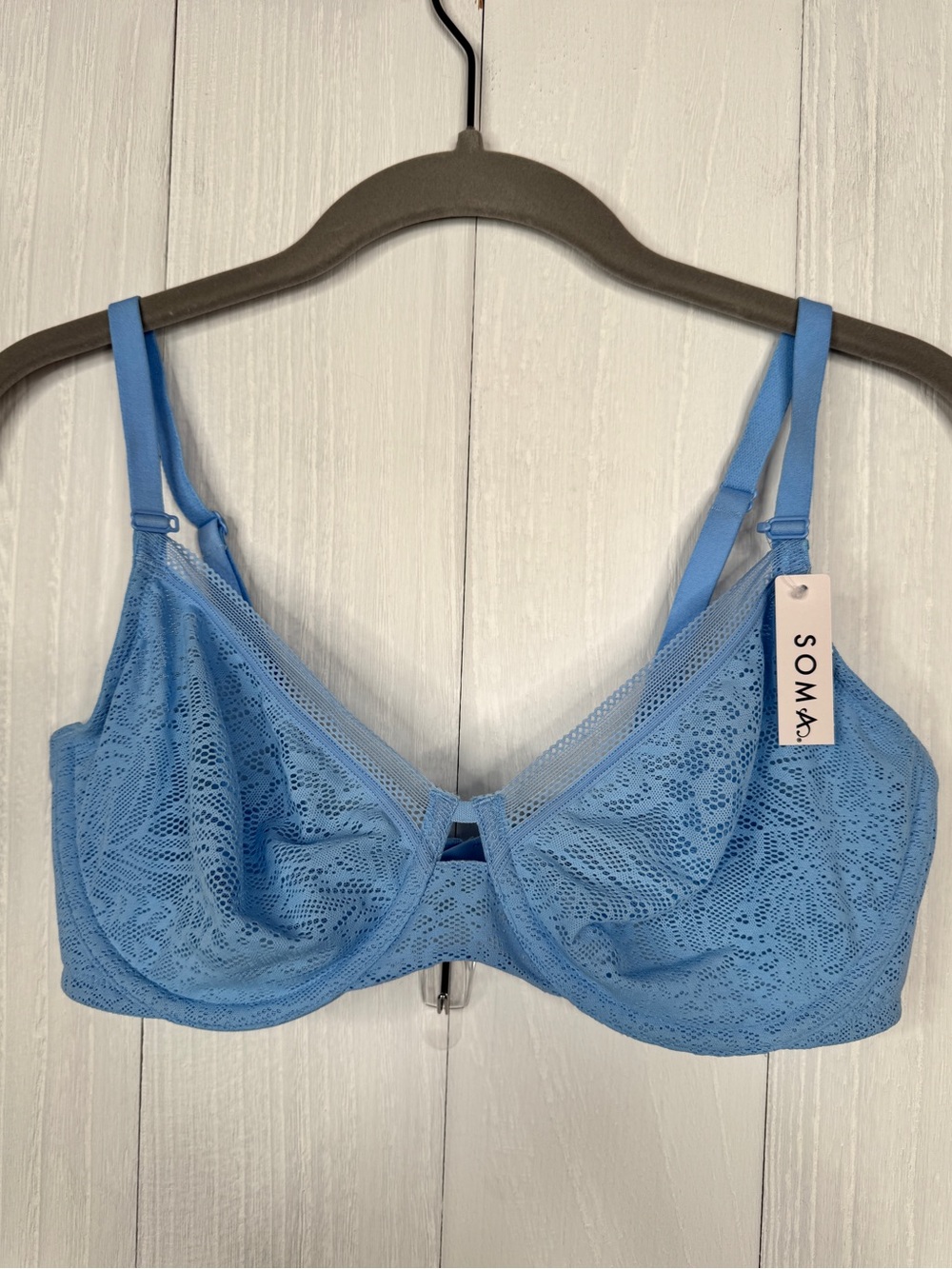 Soma Stretch Lace Unlined Perfect Coverage Bra Blue NWT Size 36D